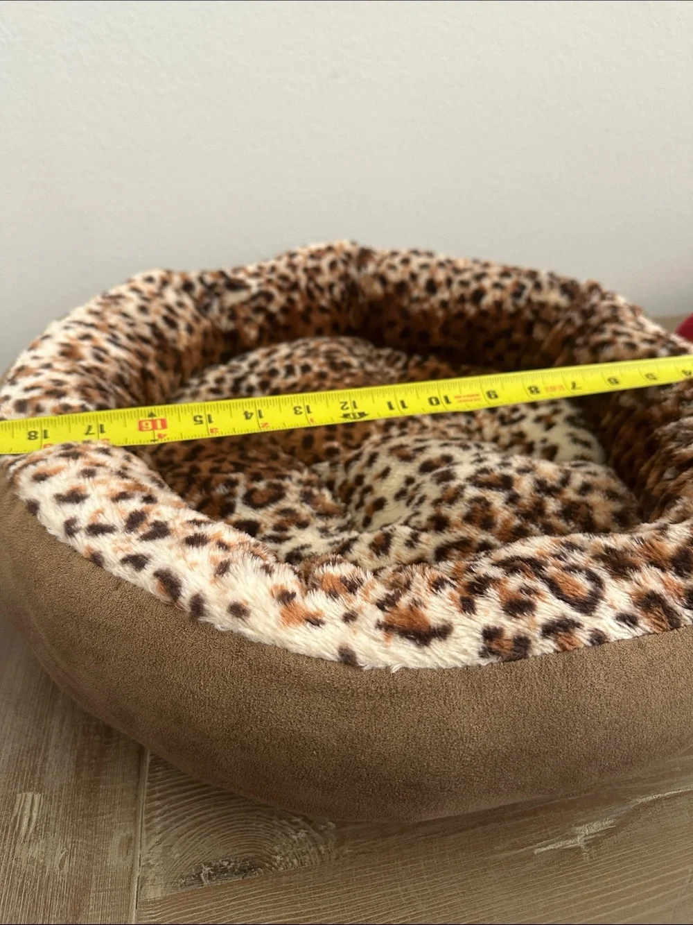 Leopard Print Doggy Bed with Red Fleece Blanket